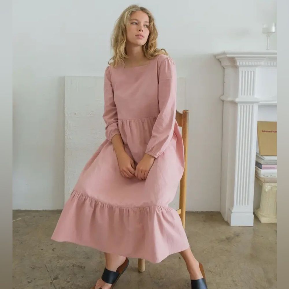 Long Sleeve Midi Dress in Dusty Pink